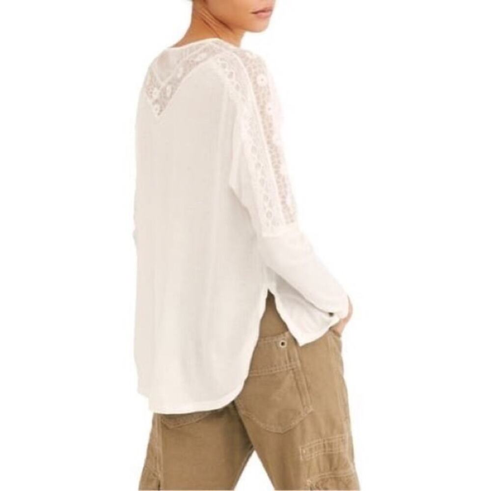 Free People Cream Lace-Trim Long Sleeve Tee - Picture 3 of 14